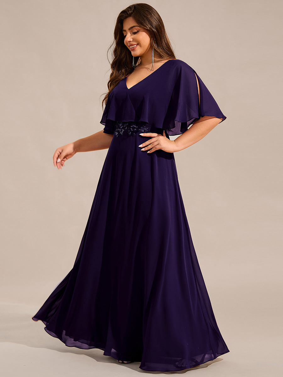 Robe longue de soirée en mousseline de soie grande taille #Couleur_Violet Fonce