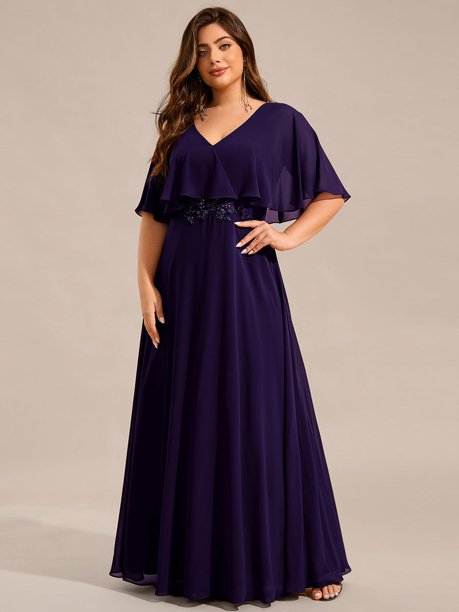 Robe longue de soirée en mousseline de soie grande taille #Couleur_Violet Fonce