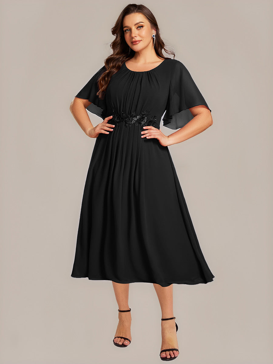 Robe de mariée trapèze à manches courtes avec appliqués plissés #Couleur_Noir