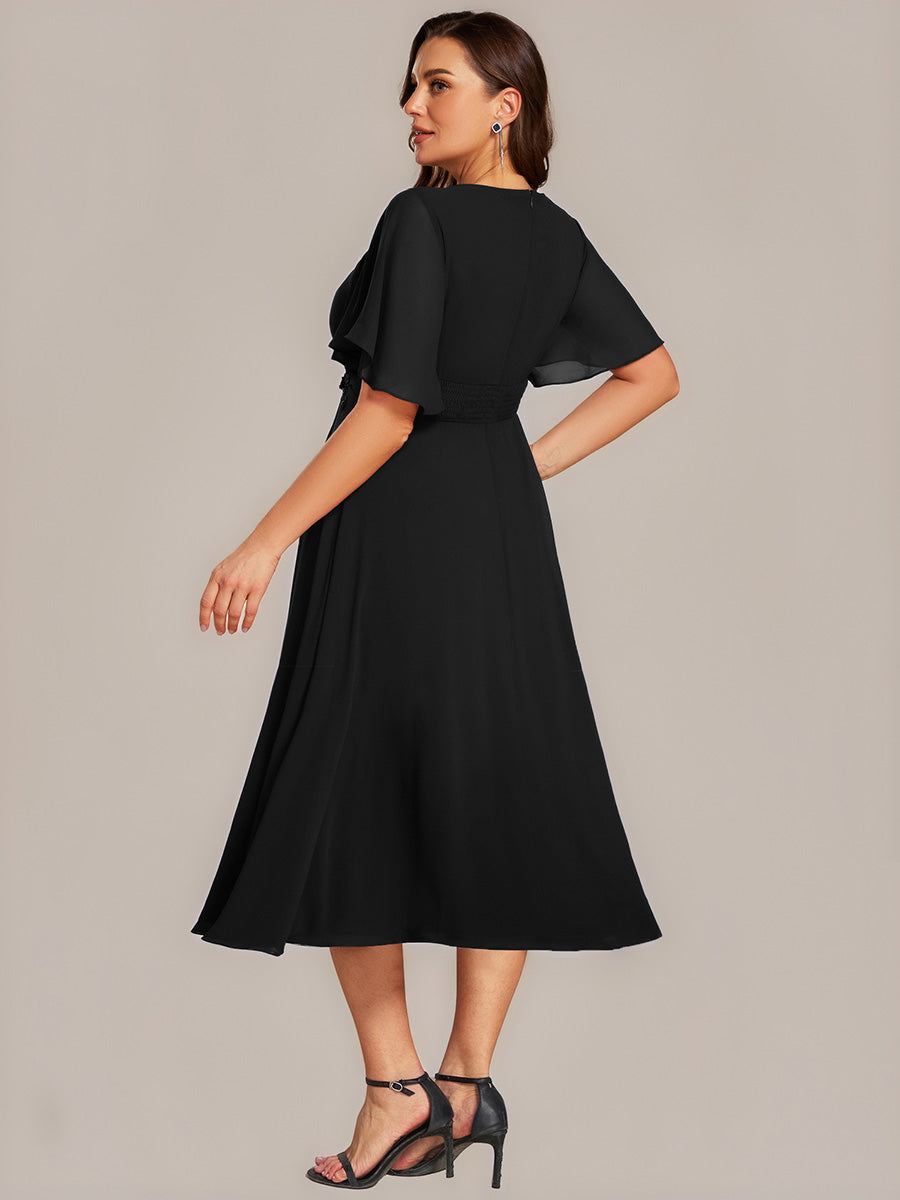 Robe de mariée trapèze à manches courtes avec appliqués plissés #Couleur_Noir