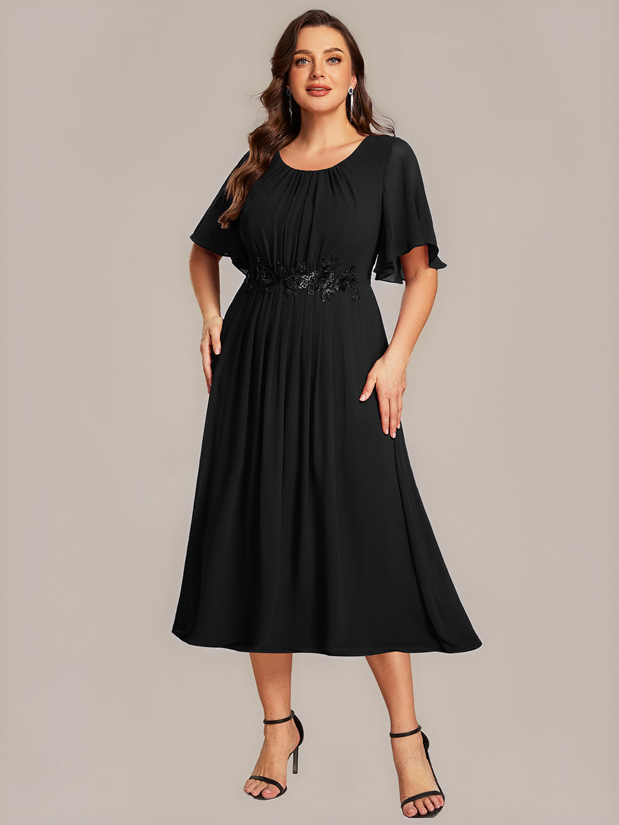 Robe de mariée trapèze à manches courtes avec appliqués plissés #Couleur_Noir