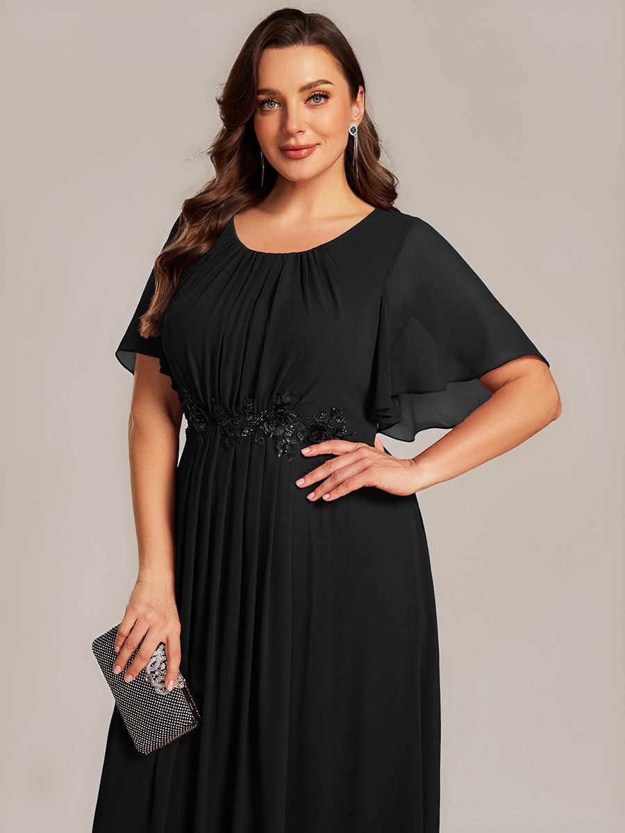 Robe de mariée trapèze à manches courtes avec appliqués plissés #Couleur_Noir