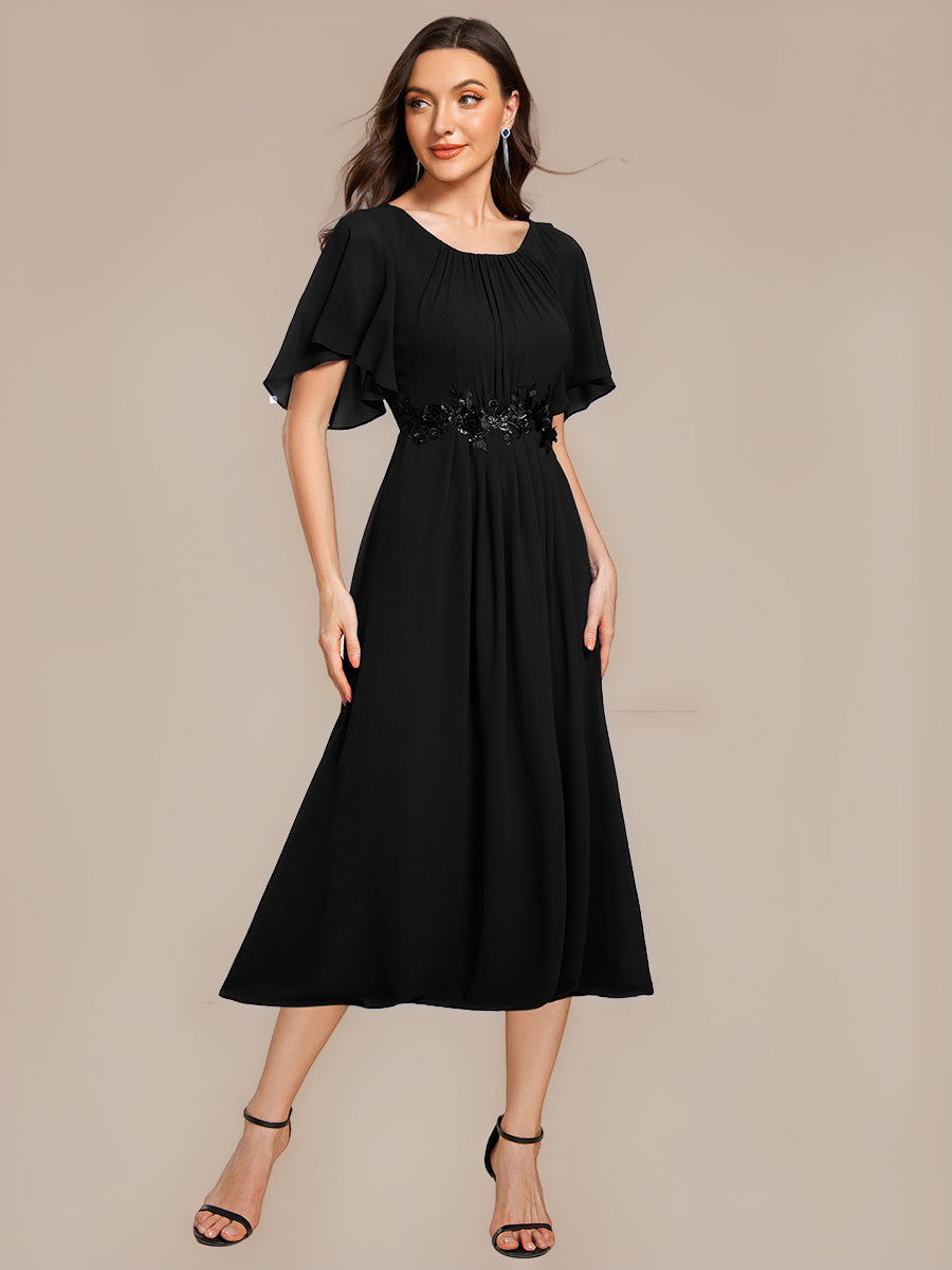 Robe de mariée trapèze à manches courtes avec appliqués plissés #Couleur_Noir