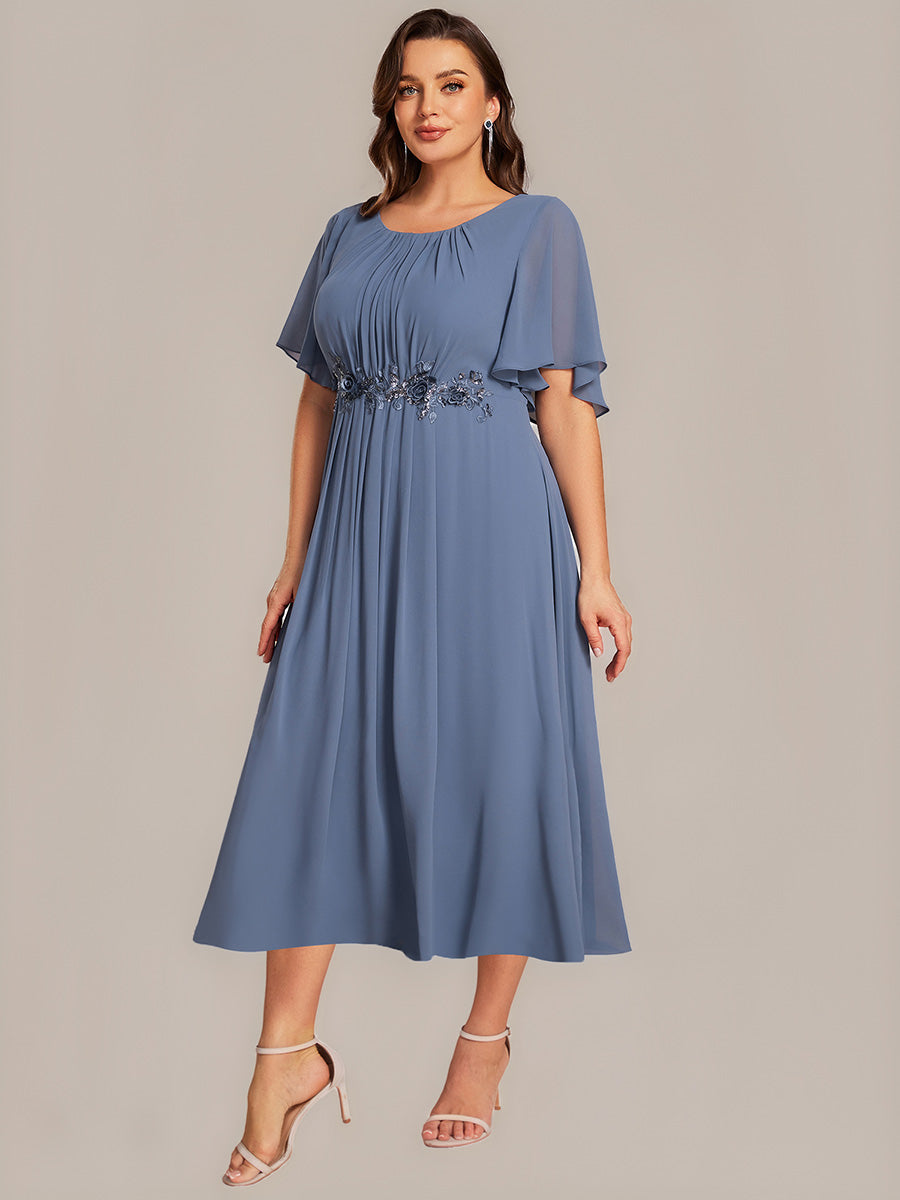 Robe de mariée trapèze à manches courtes avec appliqués plissés #Couleur_Rose