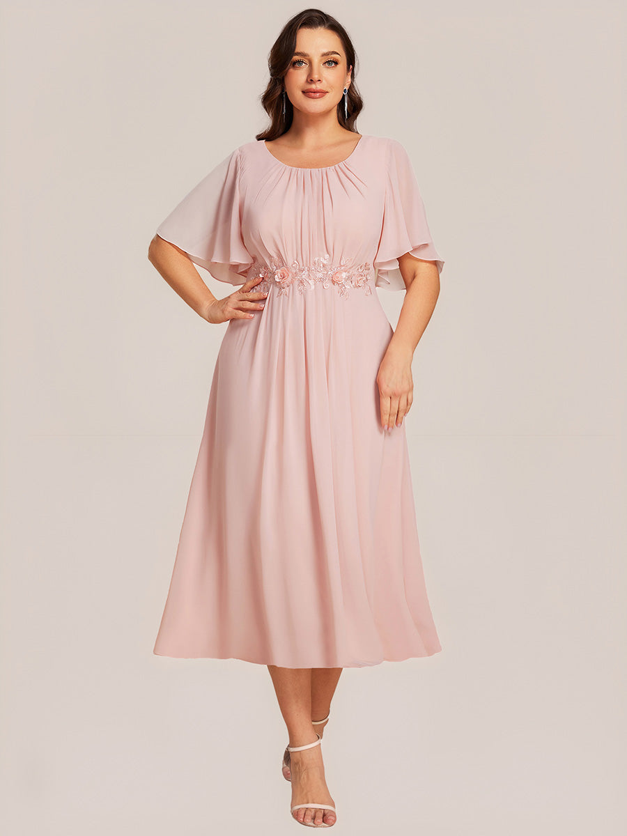Robe de mariée trapèze à manches courtes avec appliqués plissés #Couleur_Rose