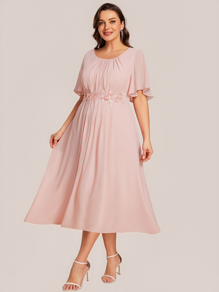 Robe de mariée trapèze à manches courtes avec appliqués plissés #Couleur_Rose