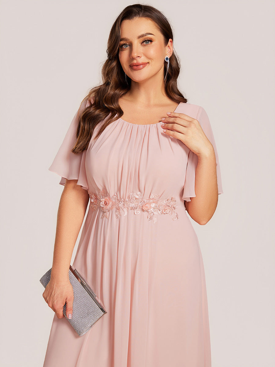 Robe de mariée trapèze à manches courtes avec appliqués plissés #Couleur_Rose