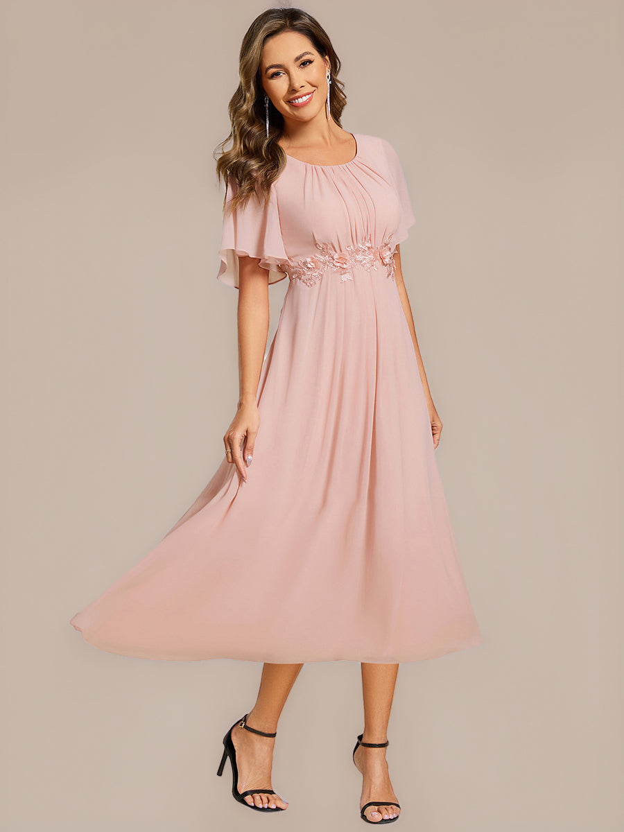 Robe de mariée trapèze à manches courtes avec appliqués plissés #Couleur_Rose