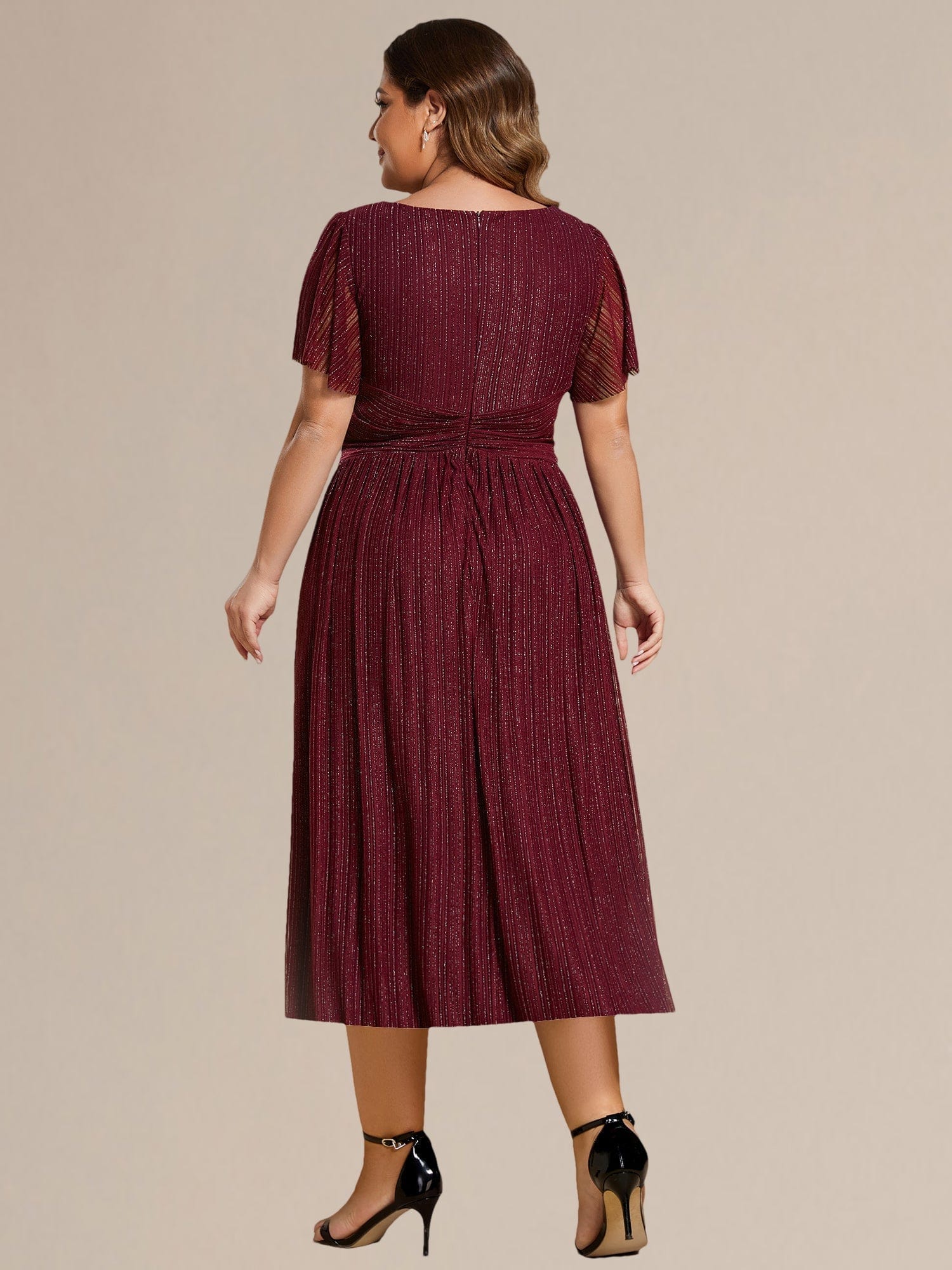 Robe de soirée mi-longue pailletée #Couleur_Bordeaux