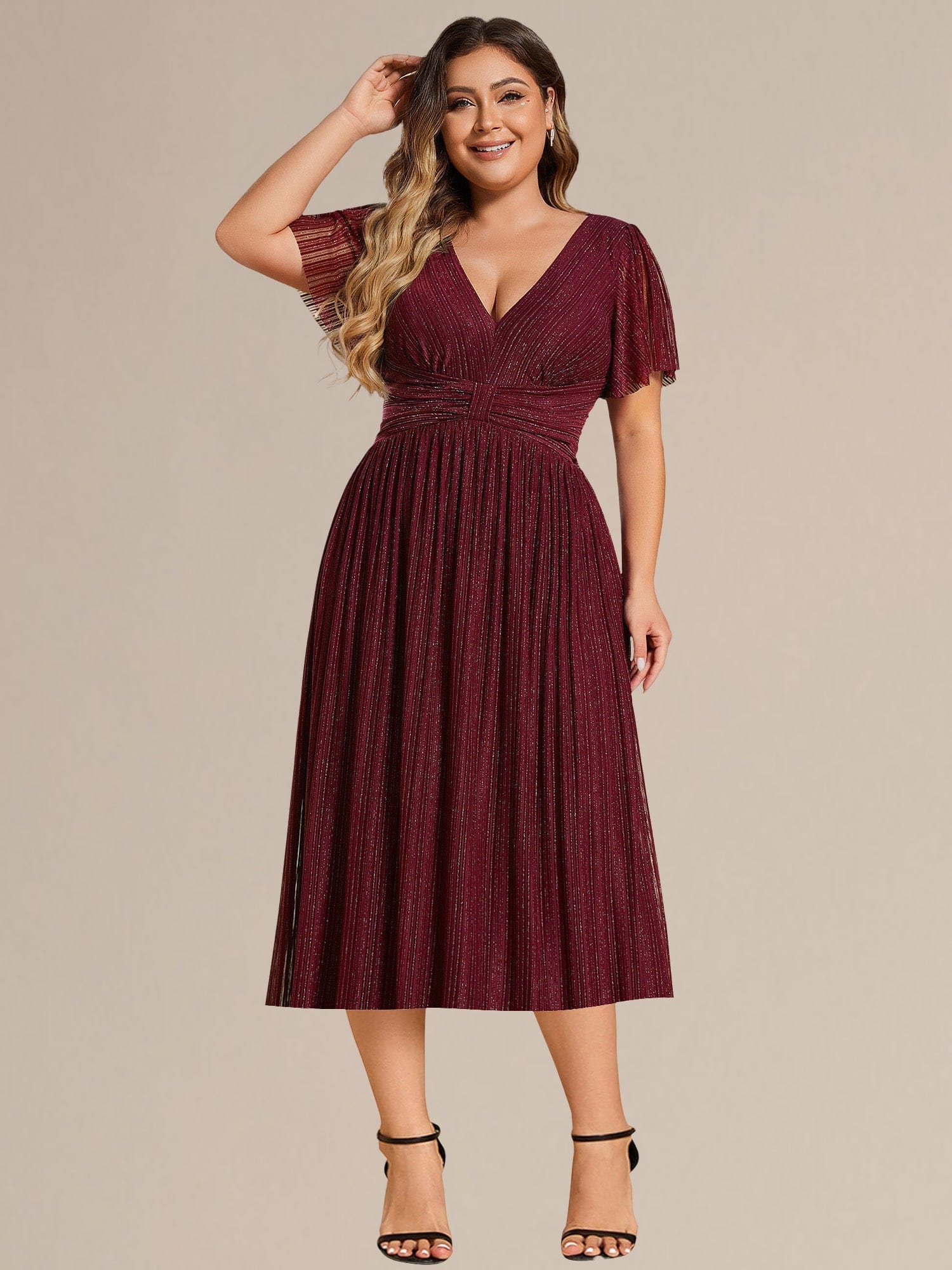 ever QUINN|Robe de soirée mi-longue pailletée(Vente finale) #Couleur_Bordeaux