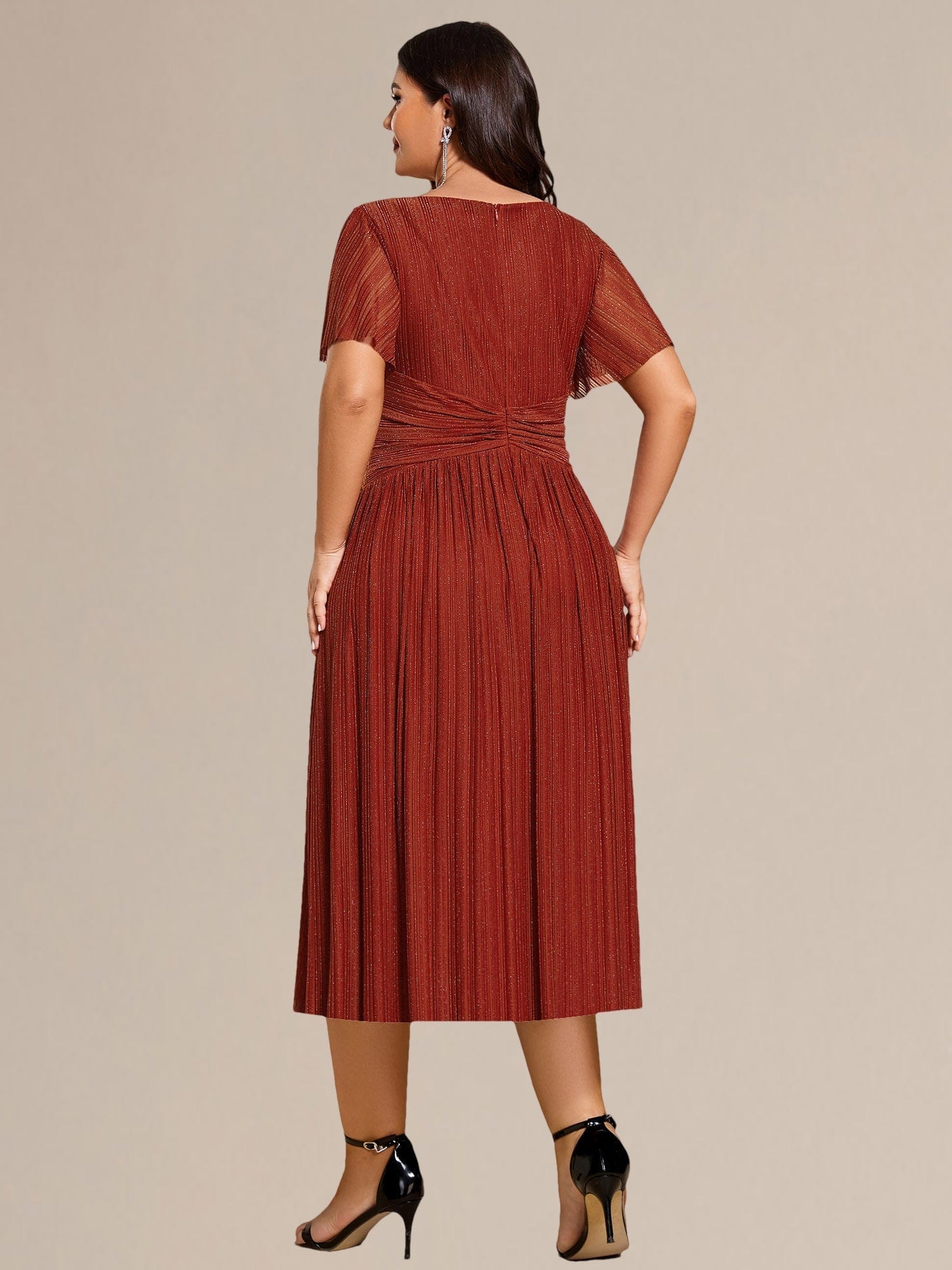 Robe de soirée mi-longue pailletée #Couleur_Burnt Orange