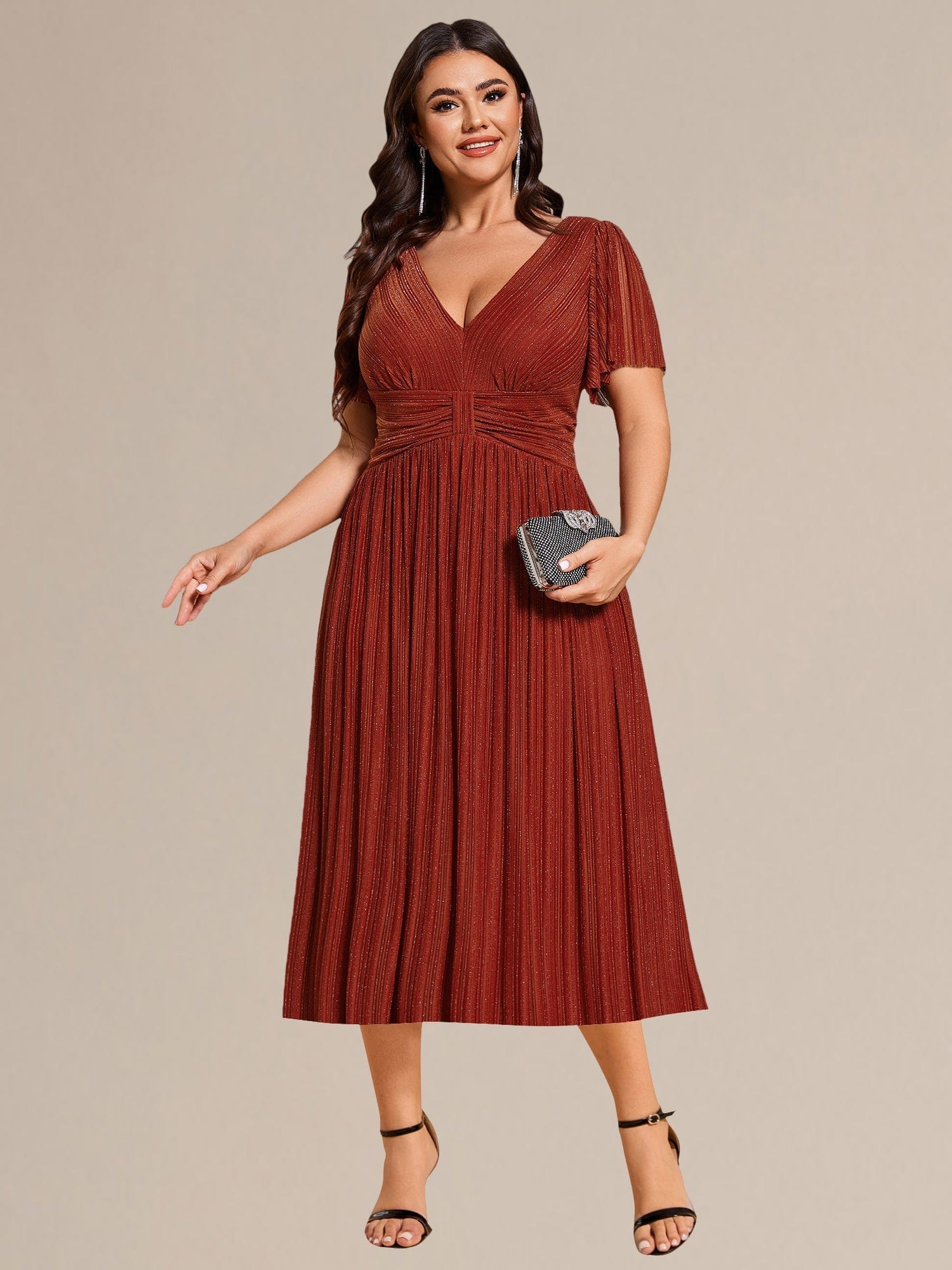 Robe de soirée mi-longue pailletée #Couleur_Burnt Orange