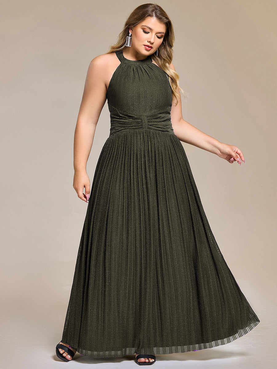 Robe de soirée formelle scintillante à col licou avec silhouette trapèze #Couleur_Vert Olive
