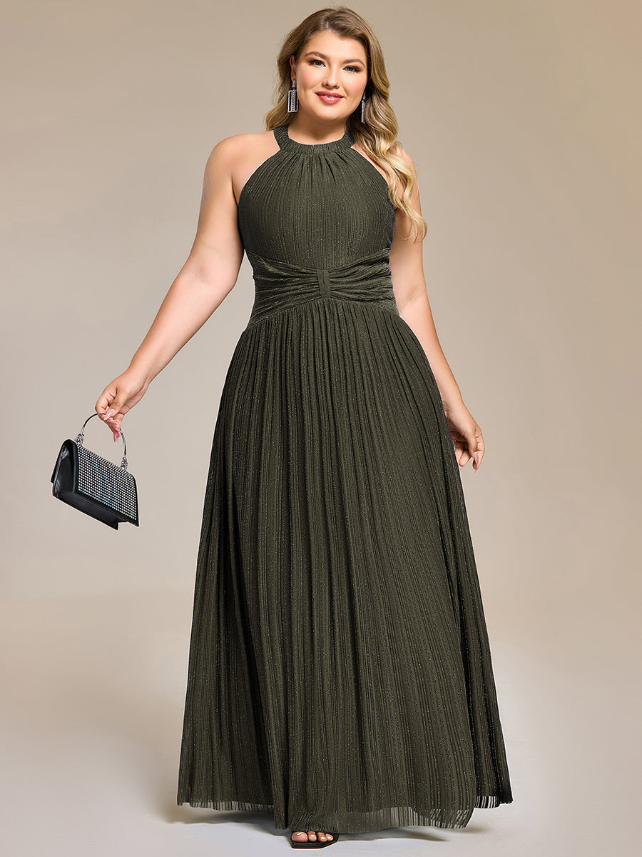 Robe de soirée formelle scintillante à col licou avec silhouette trapèze #Couleur_Vert Olive