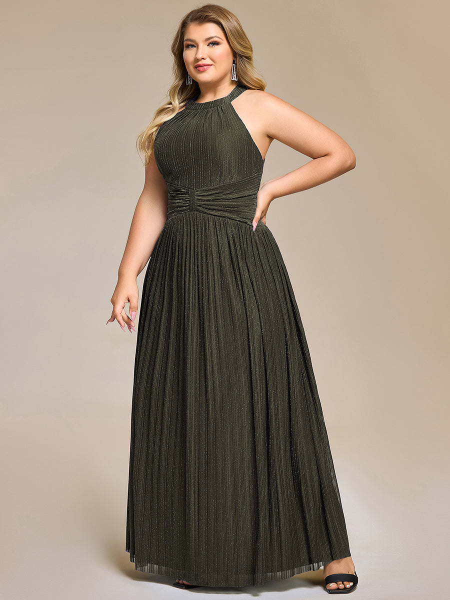 Robe de soirée formelle scintillante à col licou avec silhouette trapèze #Couleur_Vert Olive