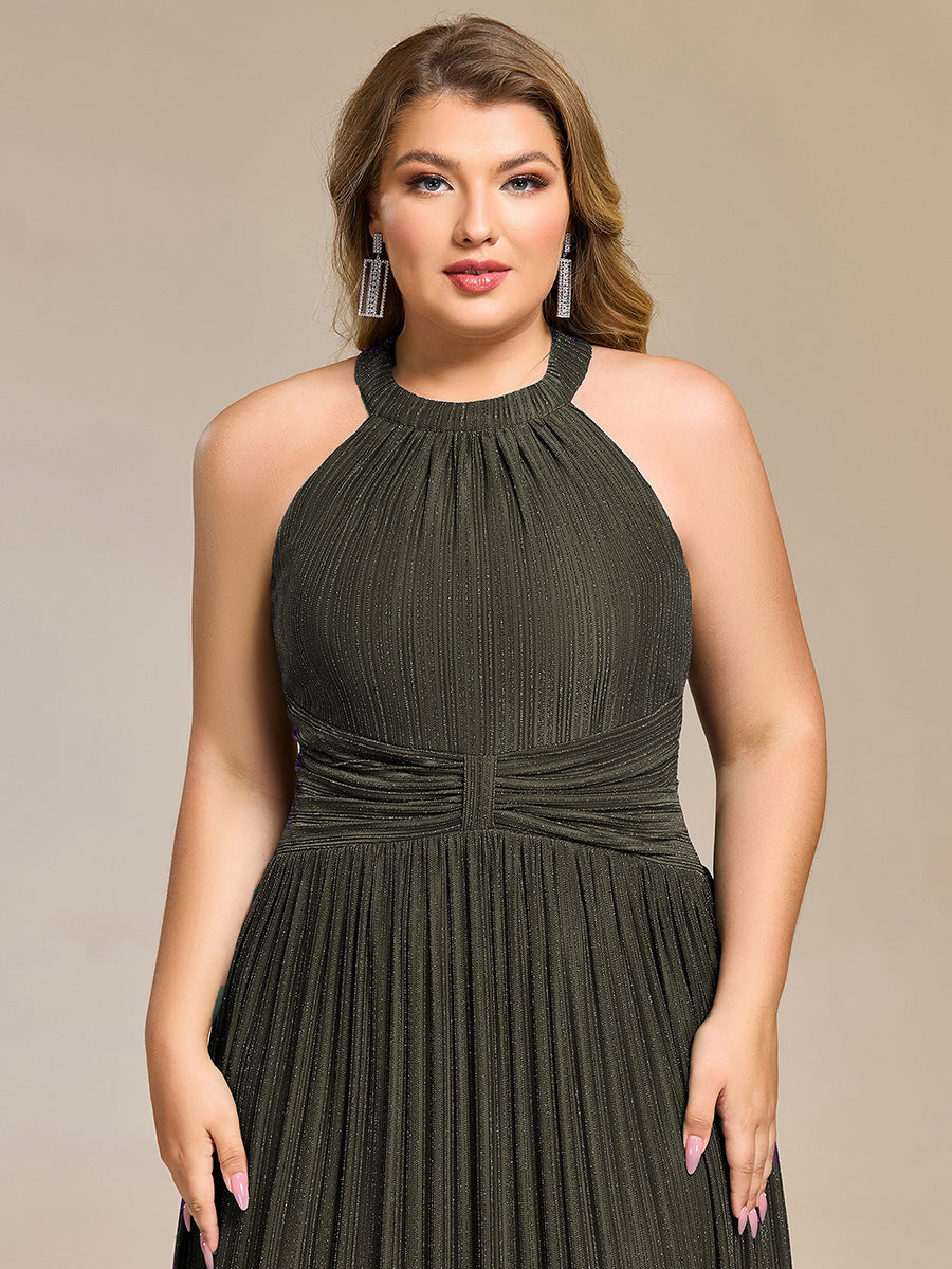 Robe de soirée formelle scintillante à col licou avec silhouette trapèze #Couleur_Vert Olive