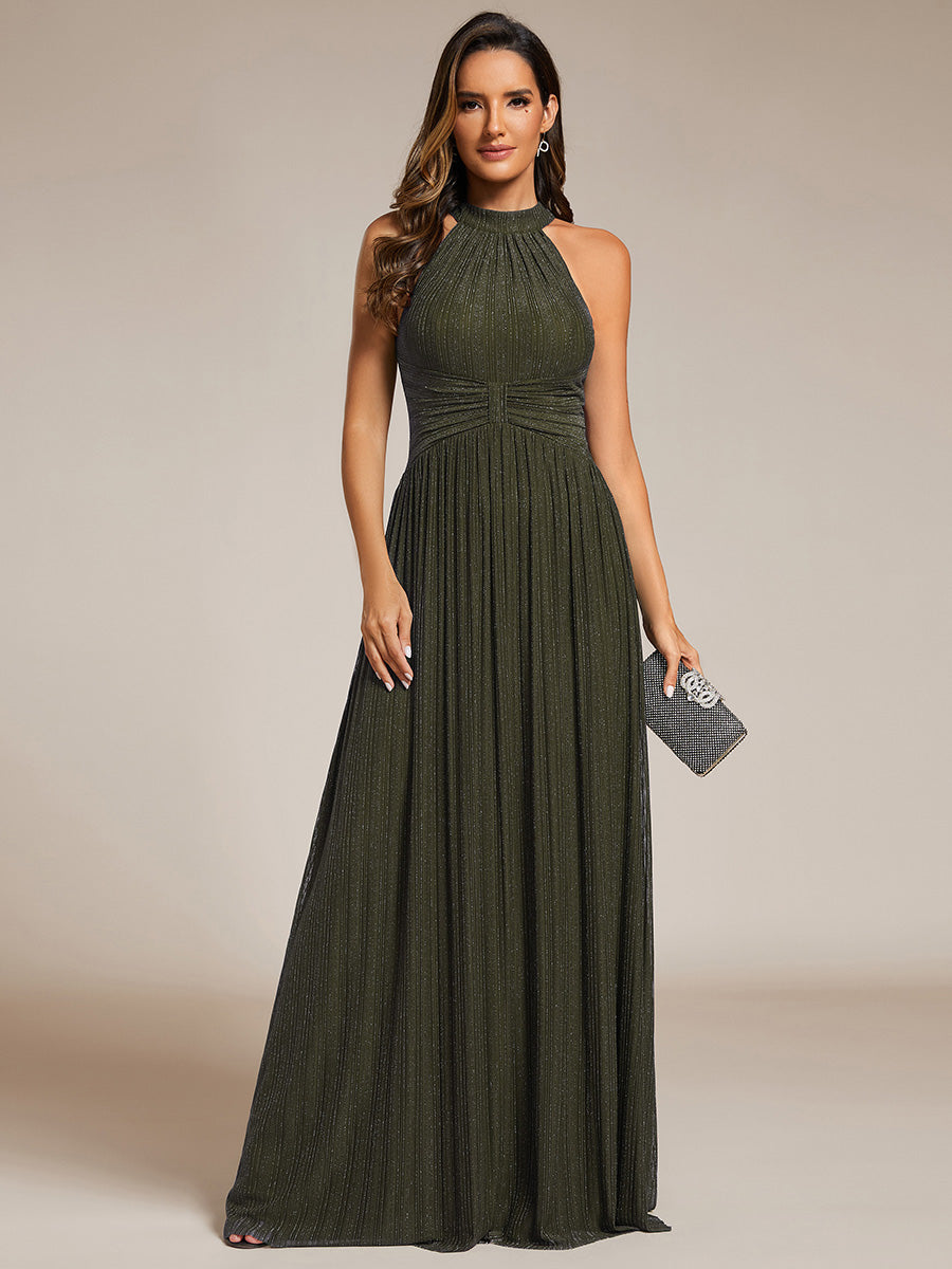 Robe de soirée formelle scintillante à col licou avec silhouette trapèze #Couleur_Vert Olive