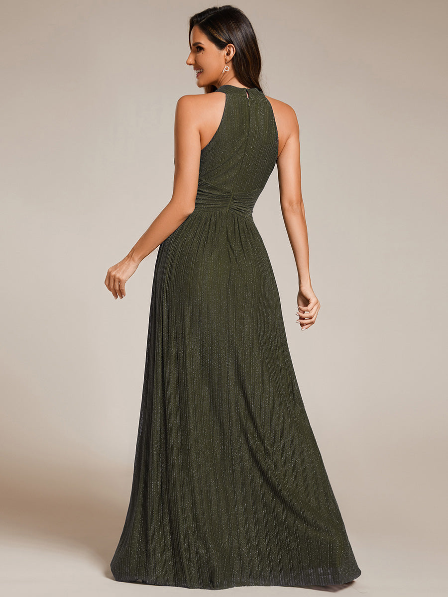 Robe de soirée formelle scintillante à col licou avec silhouette trapèze #Couleur_Vert Olive