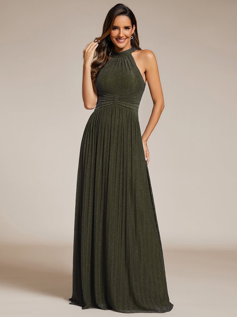 Robe de soirée formelle scintillante à col licou avec silhouette trapèze #Couleur_Vert Olive
