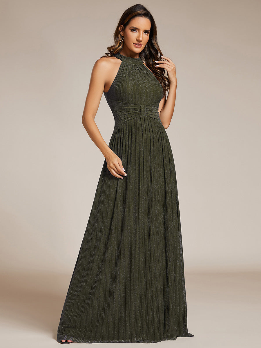 Robe de soirée formelle scintillante à col licou avec silhouette trapèze #Couleur_Vert Olive