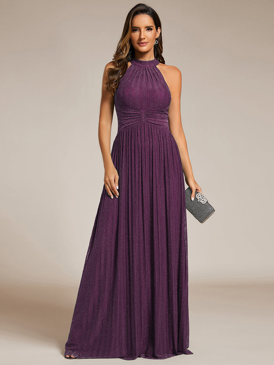 Robe de soirée formelle scintillante à col licou avec silhouette trapèze #Couleur_Glycine violette