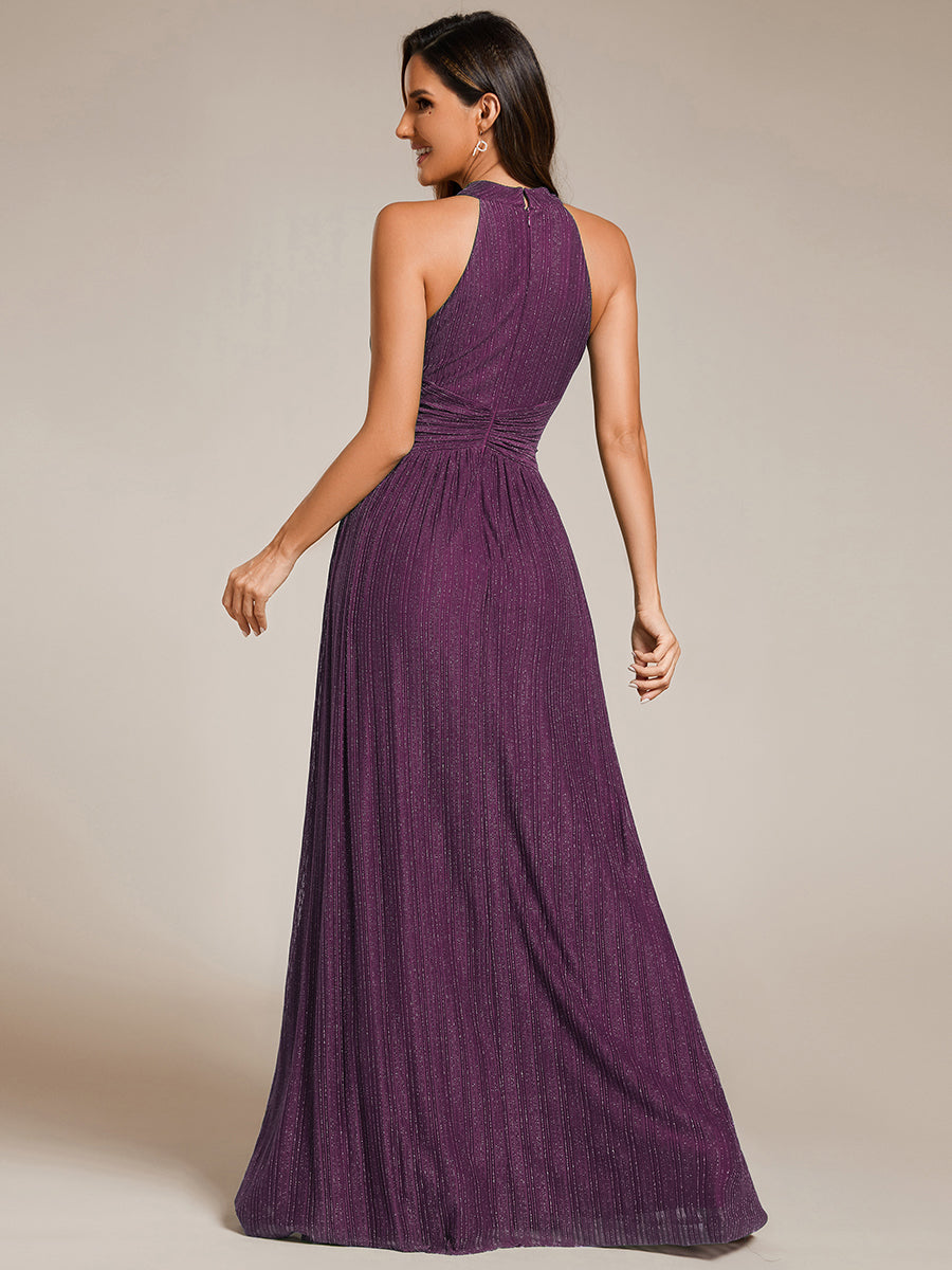 Robe de soirée formelle scintillante à col licou avec silhouette trapèze #Couleur_Glycine violette