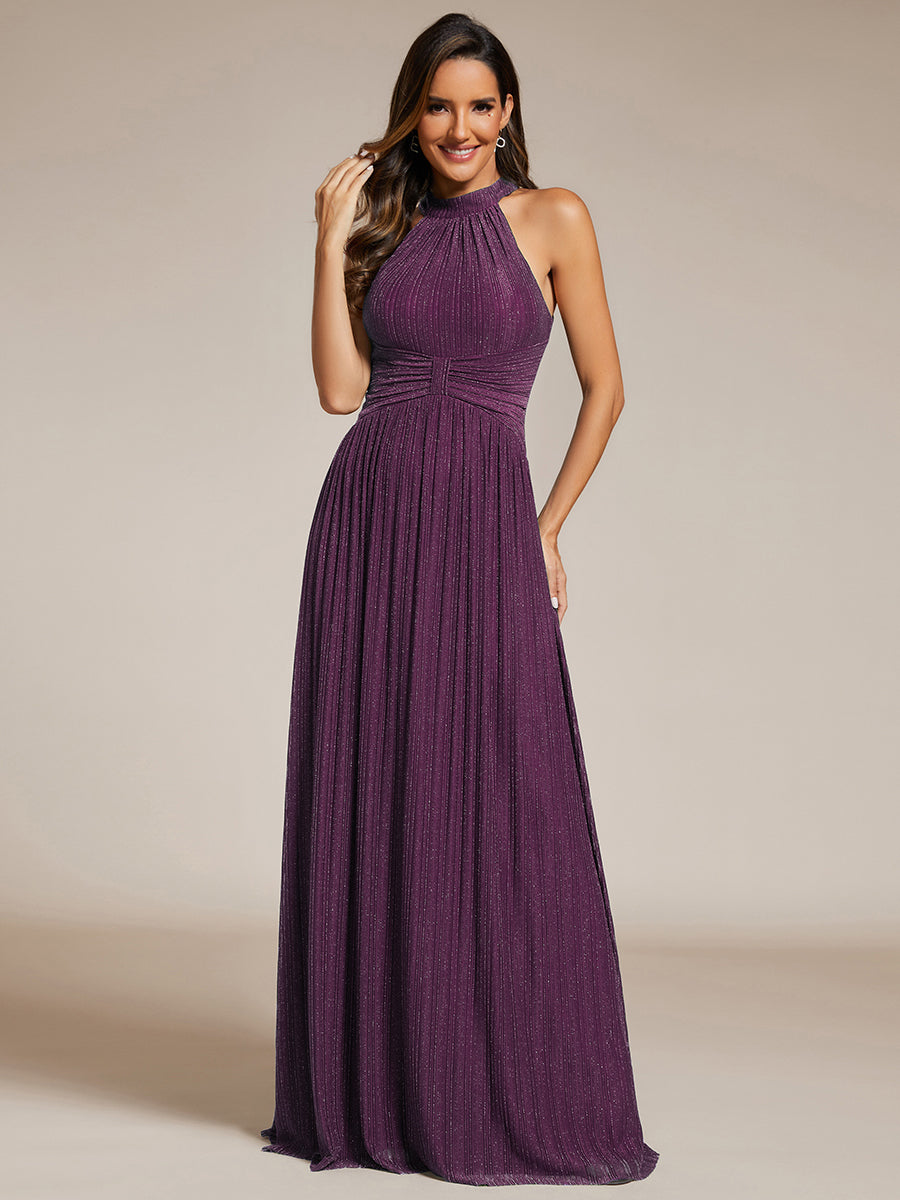 Robe de soirée formelle scintillante à col licou avec silhouette trapèze #Couleur_Glycine violette