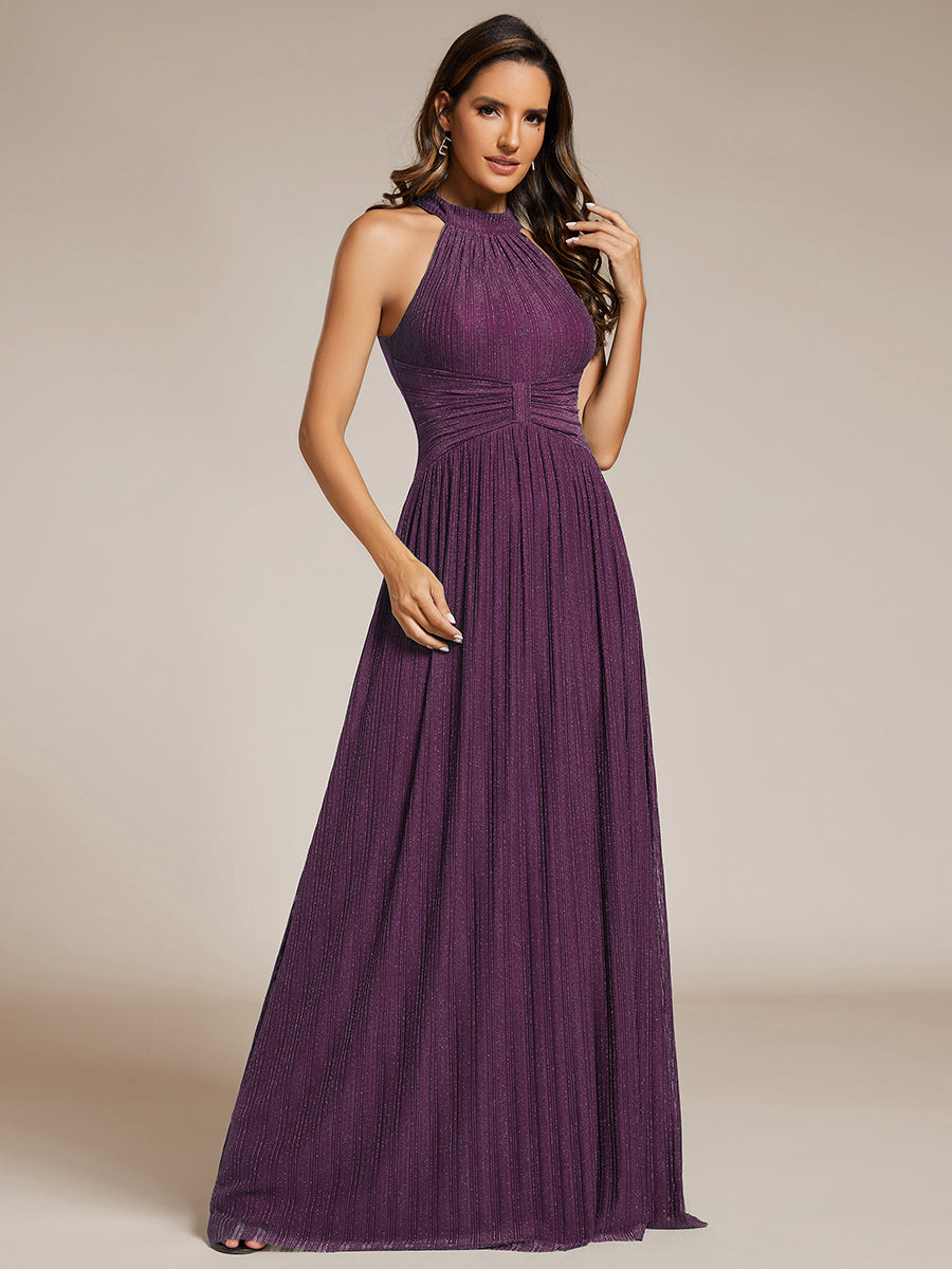 Robe de soirée formelle scintillante à col licou avec silhouette trapèze #Couleur_Glycine violette
