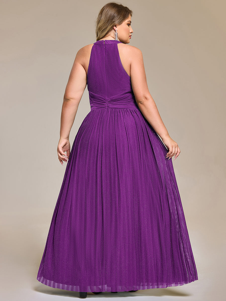 Robe de soirée formelle scintillante à col licou avec silhouette trapèze #Couleur_Raisin pétillant