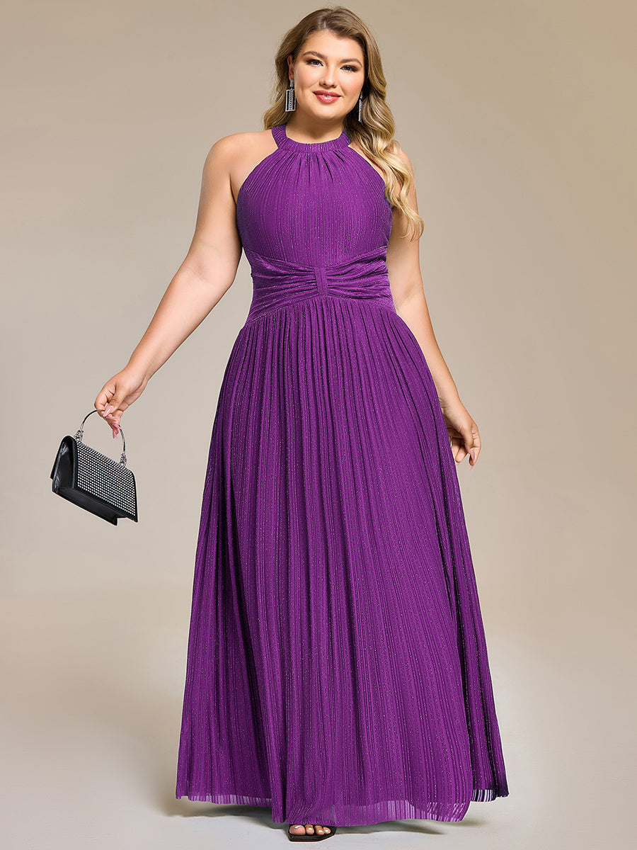 Robe de soirée formelle scintillante à col licou avec silhouette trapèze #Couleur_Raisin pétillant