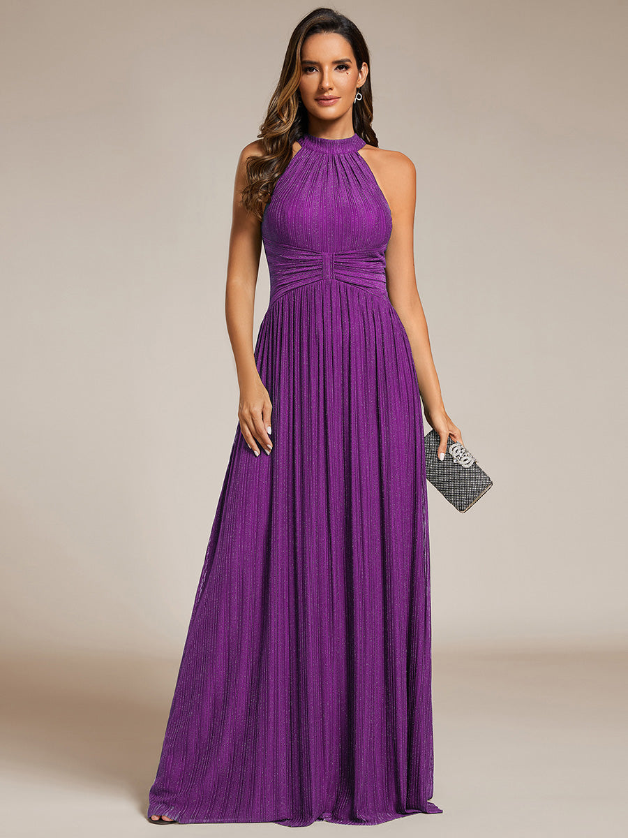 Robe de soirée formelle scintillante à col licou avec silhouette trapèze #Couleur_Raisin pétillant