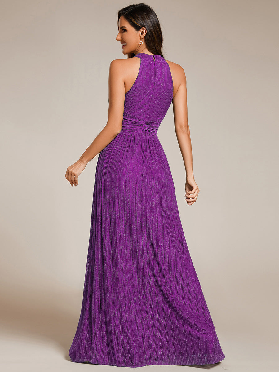 Robe de soirée formelle scintillante à col licou avec silhouette trapèze #Couleur_Raisin pétillant