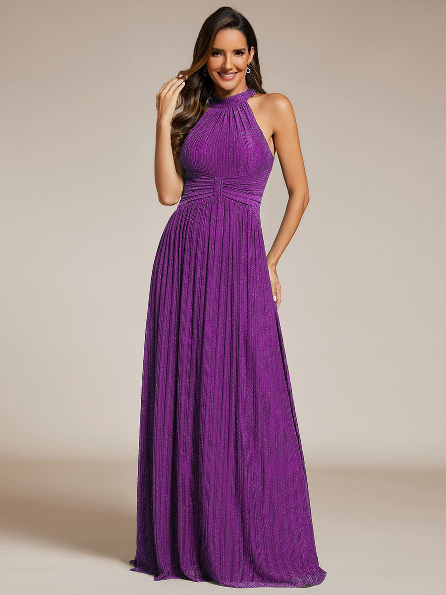 Robe de soirée formelle scintillante à col licou avec silhouette trapèze #Couleur_Raisin pétillant