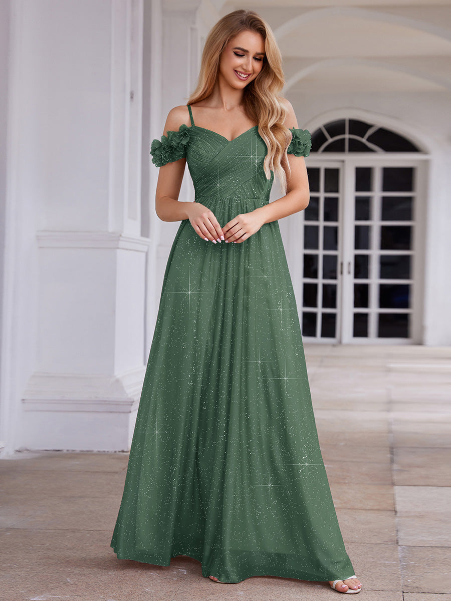 Robe D'invité De Mariage En Mousseline De Soie Mi-Longue Plissée à Manches à Volants Et Col En V #Couleur_Eucalyptus