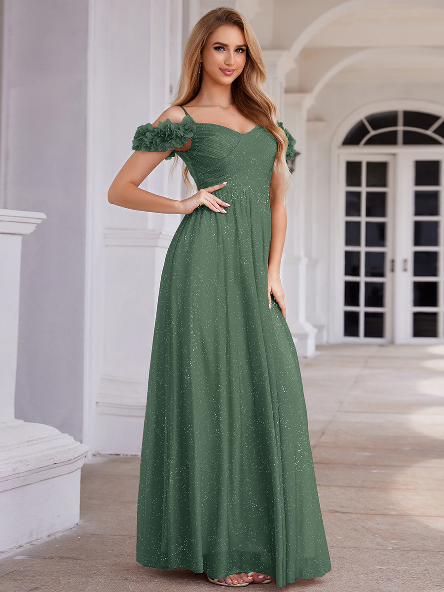 Robe D'invité De Mariage En Mousseline De Soie Mi-Longue Plissée à Manches à Volants Et Col En V #Couleur_Eucalyptus