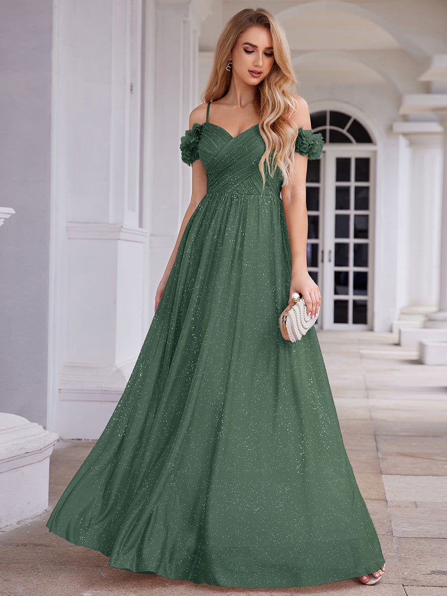 Robe D'invité De Mariage En Mousseline De Soie Mi-Longue Plissée à Manches à Volants Et Col En V #Couleur_Eucalyptus