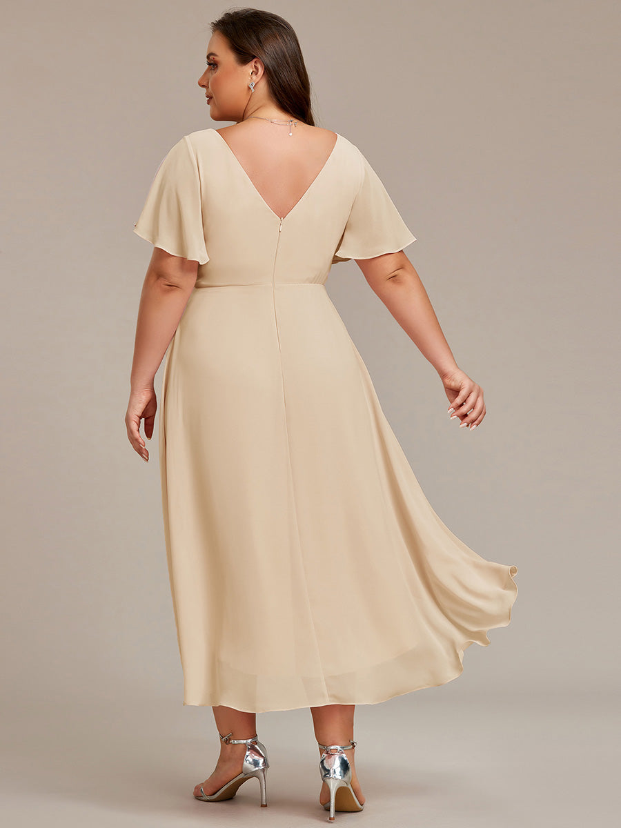 Robe d'invité de mariage chic à col en V #Couleur_Dorée