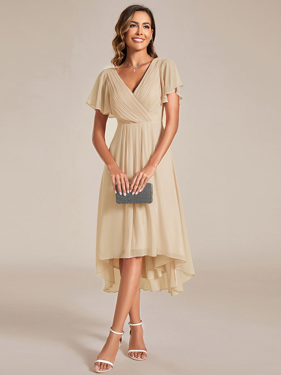 Robe d'invité de mariage chic à col en V #Couleur_Or