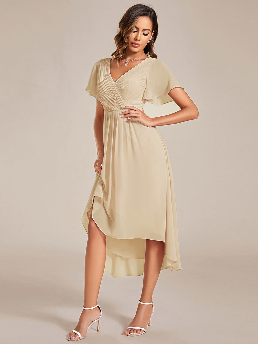Robe d'invité de mariage chic à col en V #Couleur_Or