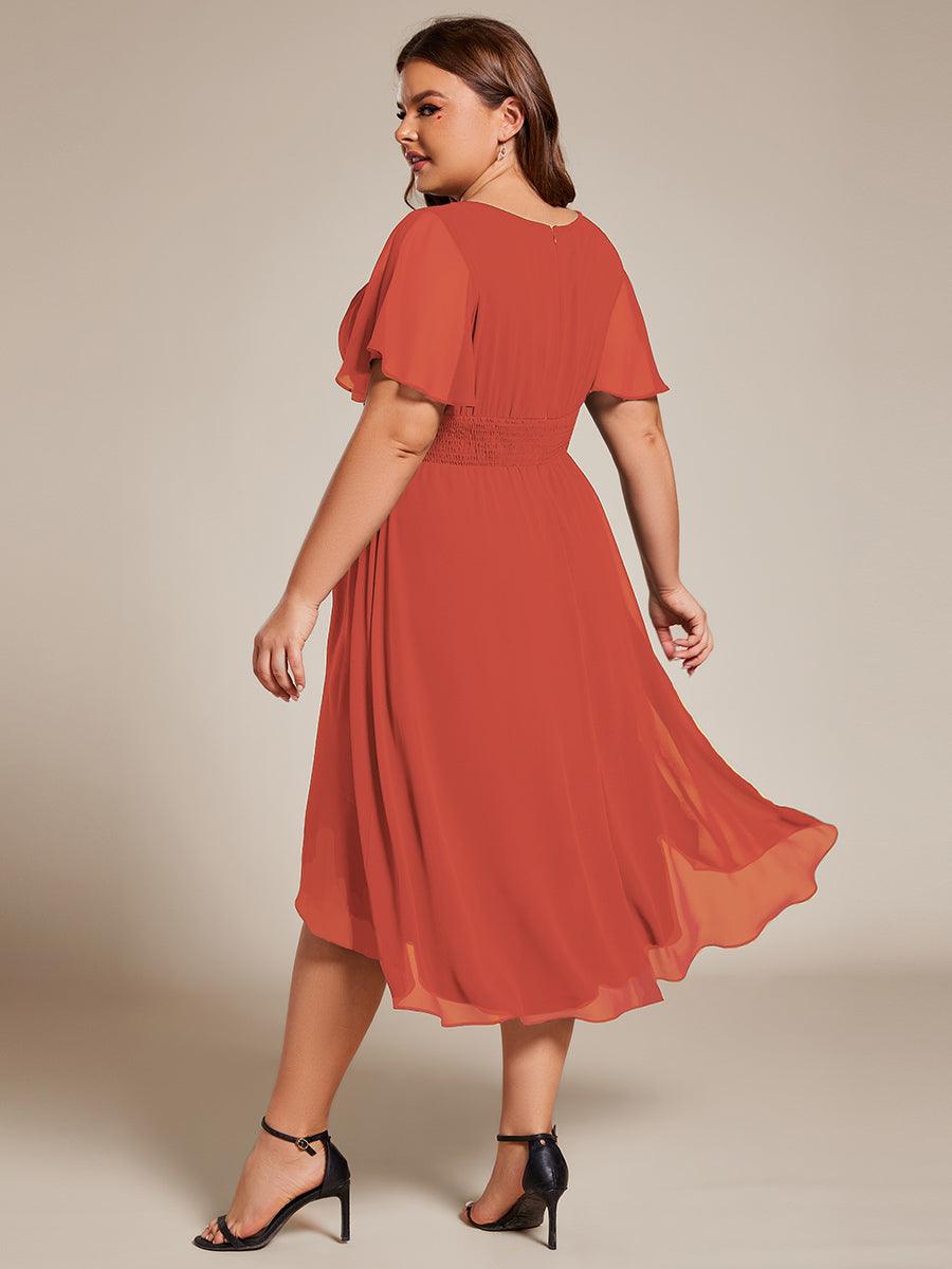 Robe d'invité de mariage trapèze en mousseline fluide à encolure ronde et longueur au genou #Couleur_Burnt Orange