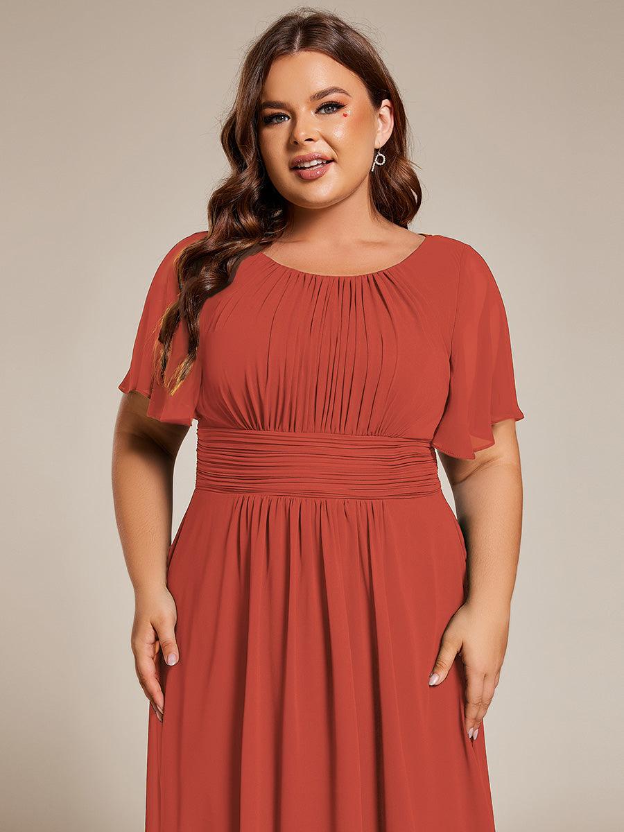 Robe d'invité de mariage trapèze en mousseline fluide à encolure ronde et longueur au genou #Couleur_Burnt Orange