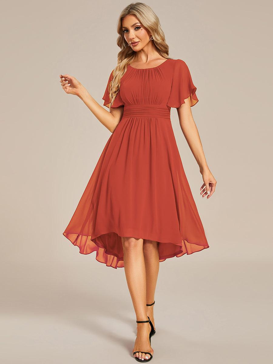 Robe d'invité de mariage trapèze en mousseline fluide à encolure ronde et longueur au genou #Couleur_Burnt Orange