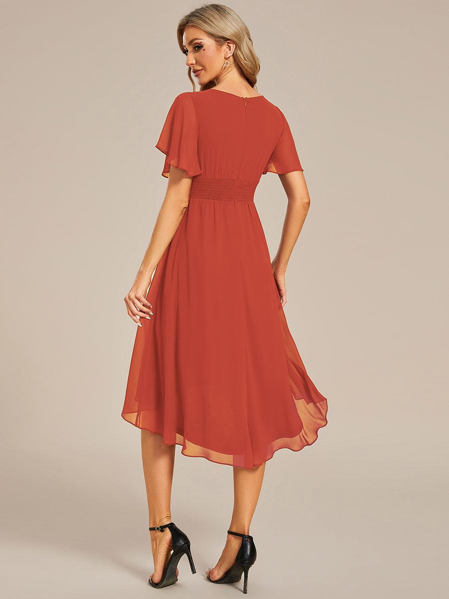 Robe d'invité de mariage trapèze en mousseline fluide à encolure ronde et longueur au genou #Couleur_Burnt Orange