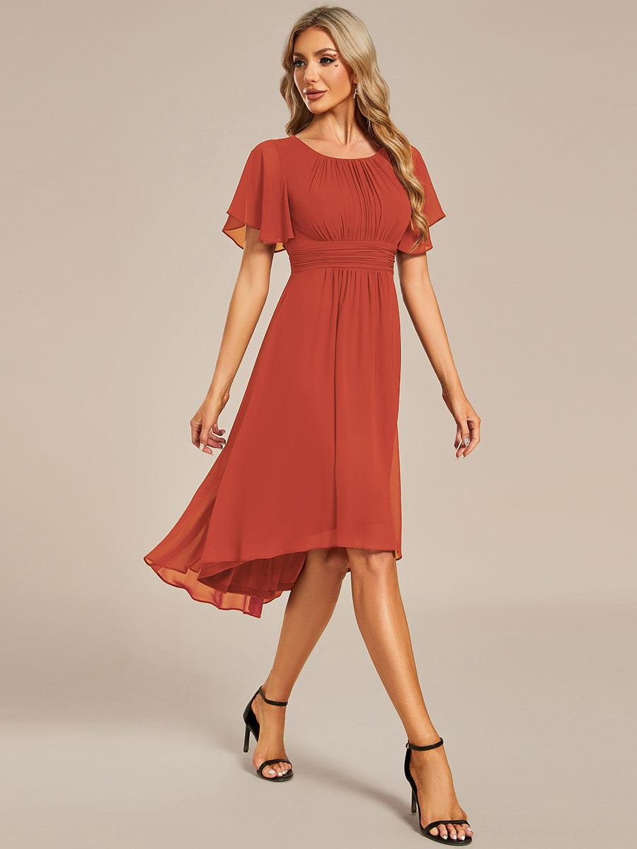 Robe d'invité de mariage trapèze en mousseline fluide à encolure ronde et longueur au genou #Couleur_Burnt Orange