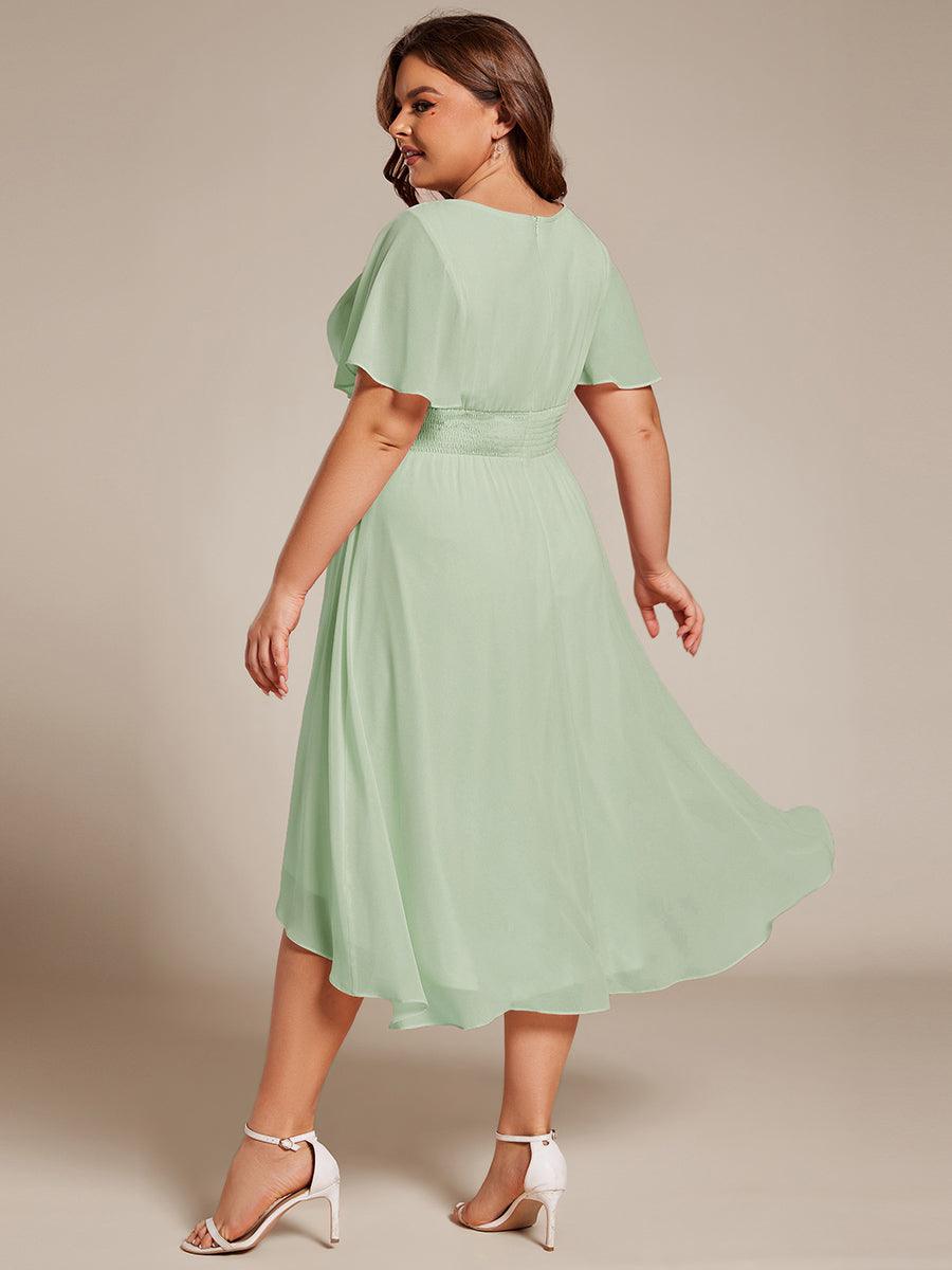 Robe d'invité de mariage trapèze en mousseline fluide à encolure ronde et longueur au genou #Couleur_Menthe Verte