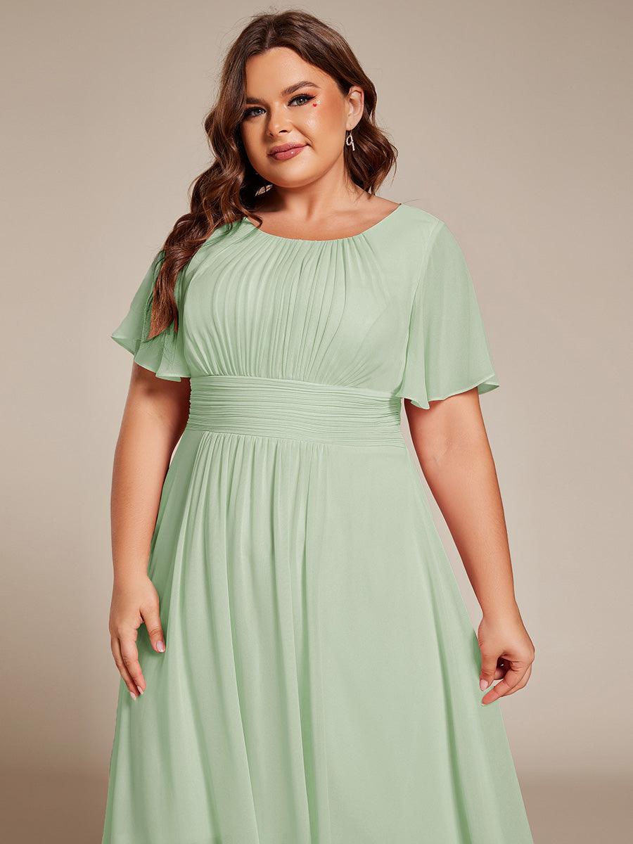 Robe d'invité de mariage trapèze en mousseline fluide à encolure ronde et longueur au genou #Couleur_Menthe Verte