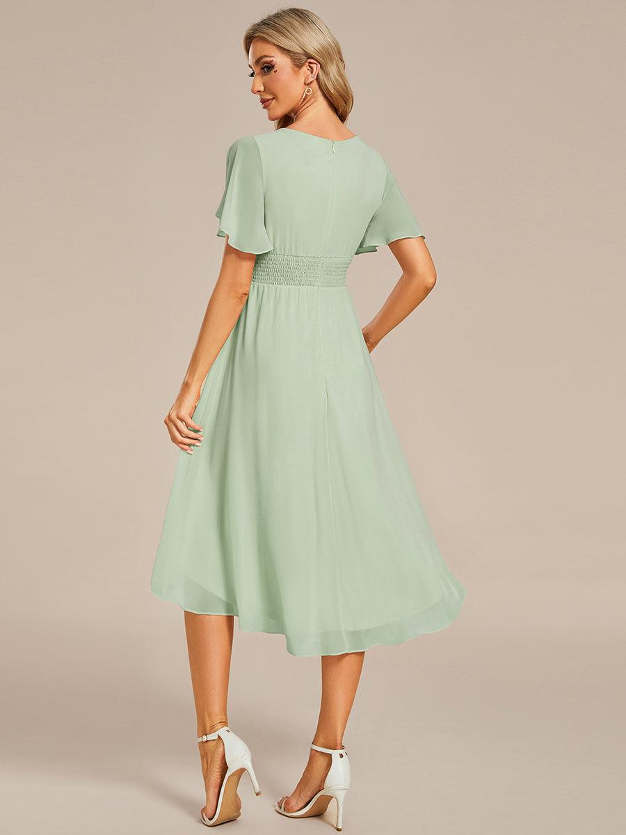 Robe d'invité de mariage trapèze en mousseline fluide à encolure ronde et longueur au genou #Couleur_Menthe Verte