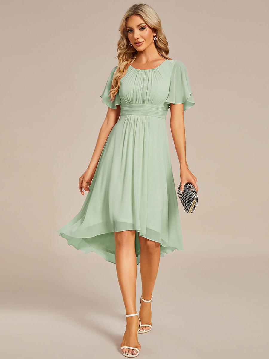 Robe d'invité de mariage trapèze en mousseline fluide à encolure ronde et longueur au genou #Couleur_Menthe Verte