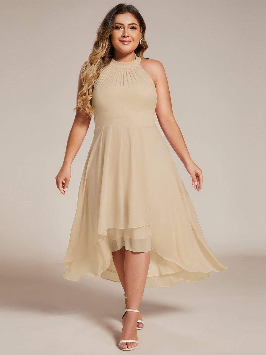 Robe d'invité de mariage mi-longue sans manches et col licou en mousseline de soie #Couleur_Charbon