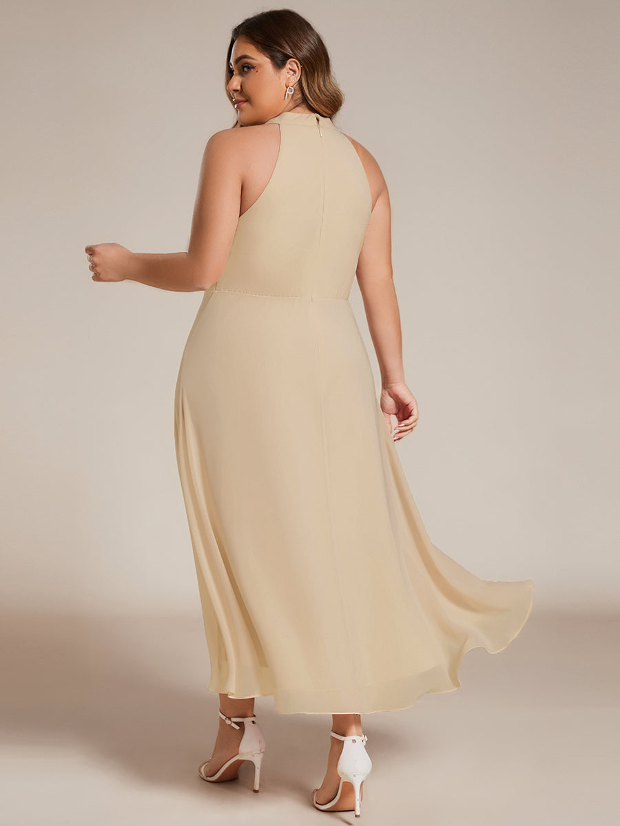 Robe d'invité de mariage mi-longue sans manches et col licou en mousseline de soie #Couleur_Charbon